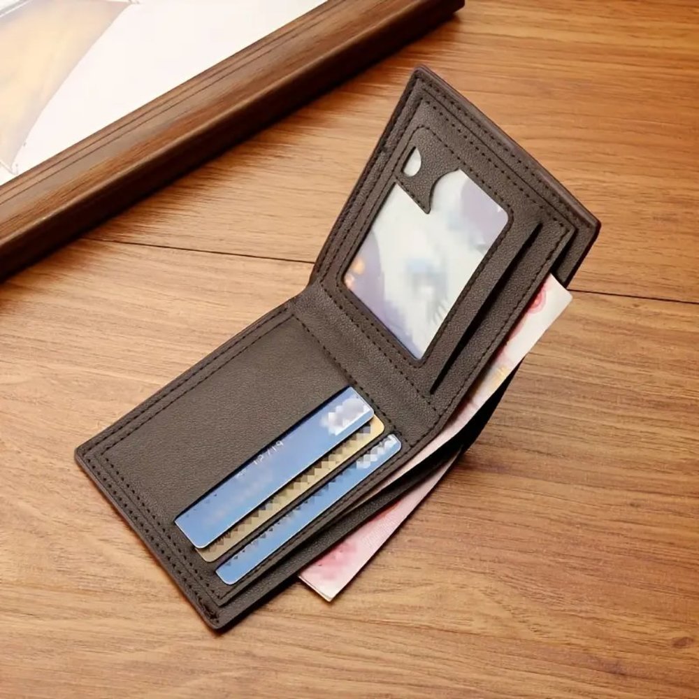 NEW Dark Brown Color Lightweight Men's Slim Bifold Vegan Leather Pocket Wallet - Picture 2 of 5